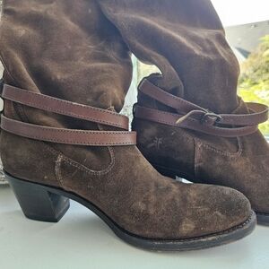 Frye Dark Brown Suede Sloucht Boots